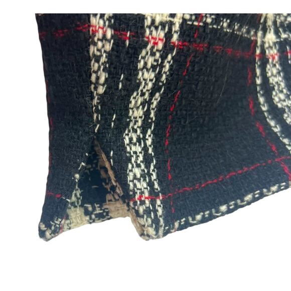 NWT Tahari Size 16W Open Front Tweed Fringe Long Jacket Coat Black White Plaid - Picture 7 of 9